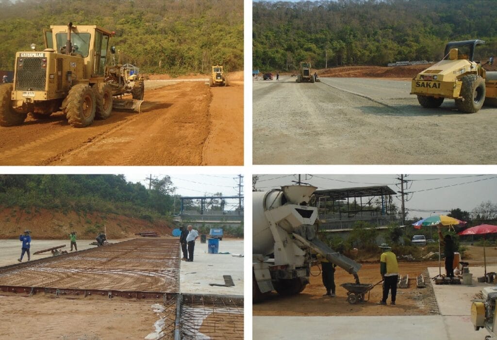 ขุดลอกดินเดิม ปรับบดอัด และเทพื้นคอนกรีต ลานตู้พิสุทธิ์ ศรีราชา